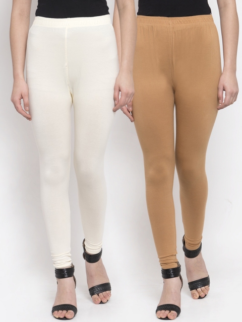 

TAG 7 Women Pack of 2 Solid Ankle-Length Leggings, Off white