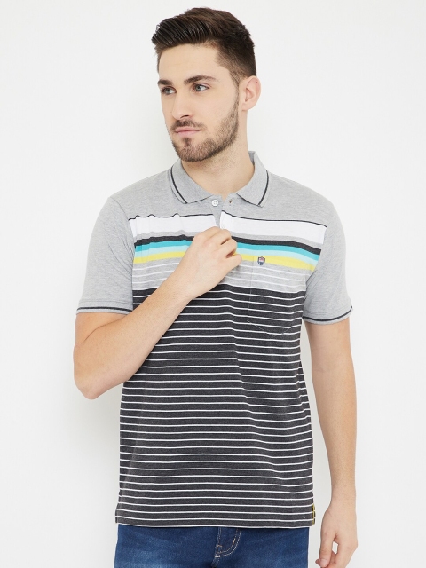 

Duke Men Black & Grey Striped Cotton Polo Collar T-shirt