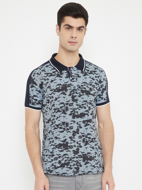 

Duke Men Blue & Black Abstract Print Slim-Fit Cotton Polo Collar T-shirt
