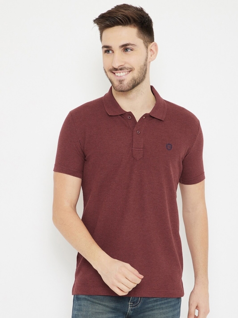 

Duke Men Burgundy Solid Slim-Fit Cotton Polo Collar T-shirt
