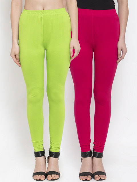 

TAG 7 Women Pack of 2 Solid Ankle-Length Leggings, Lime green