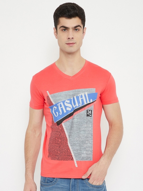 

Duke Men Orange & Grey Melange Graphic Print Cotton T-shirt