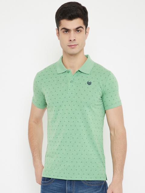 

Duke Men Green Geometric Print Slim-Fit Cotton Polo Collar T-shirt