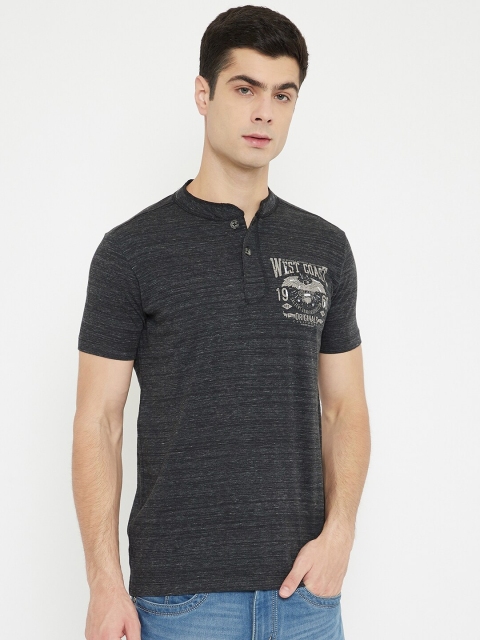 

Duke Men Black & Beige Graphic Print Slim-Fit Cotton T-shirt with Melange Effect