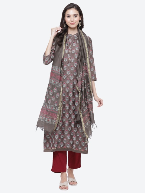 

Biba Brown & Pink Art Silk Unstitched Dress Material