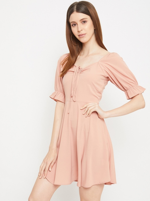 

Berrylush Women Pink Puff Sleeve Mini Crepe Dress