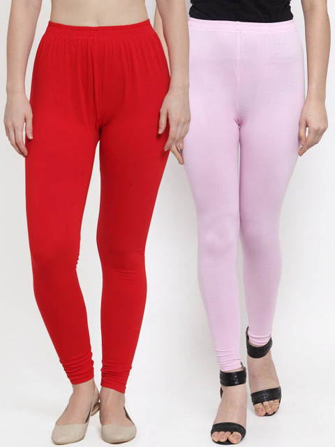 

TAG 7 Women Pack of 2 Solid Ankle-Length Leggings, Red