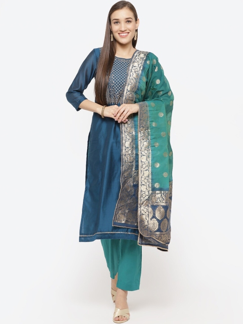 

Biba Blue & Sea Green Art Silk Unstitched Dress Material