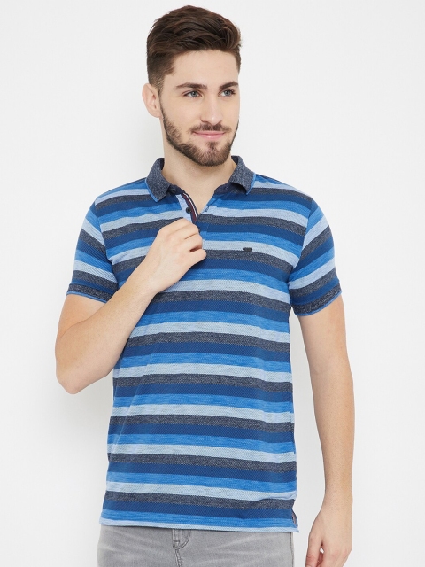 

Duke Men Blue Slim-Fit Striped Cotton Polo Collar T-shirt
