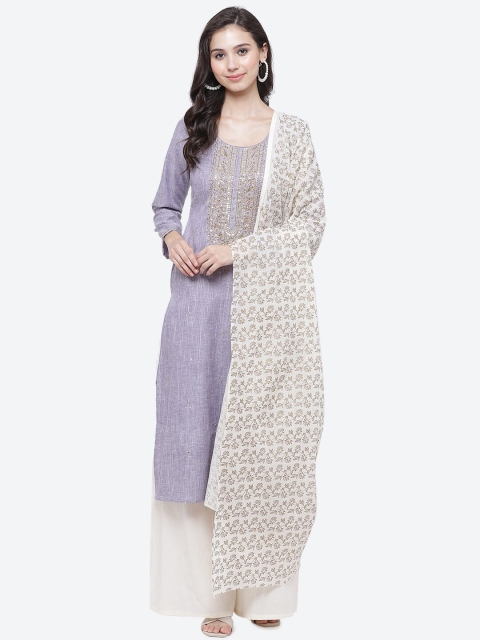 

Biba Lavender & White Cotton Blend Unstitched Dress Material