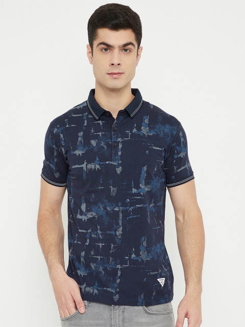 

Duke Men Blue & Grey Printed Cotton Polo Collar T-shirt