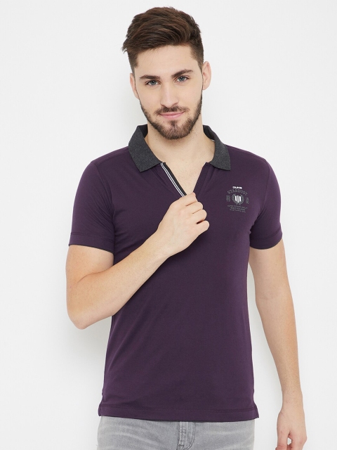 

Duke Men Aubergine Solid Slim-Fit Cotton Polo Collar T-shirt, Purple