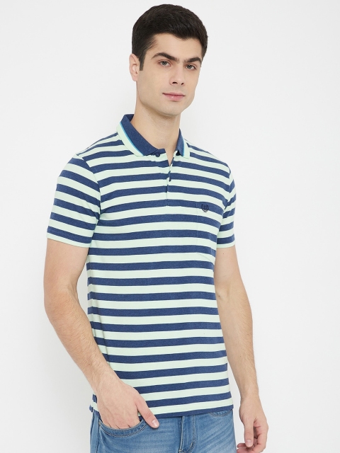 

Duke Men Blue Striped Cotton Polo Collar T-shirt