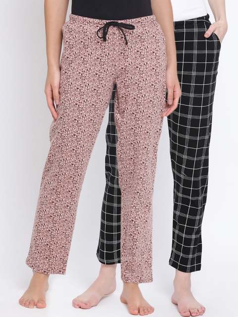 

Kanvin Women Pack Of 2 Printed Pure Cotton Lounge Pants, Black