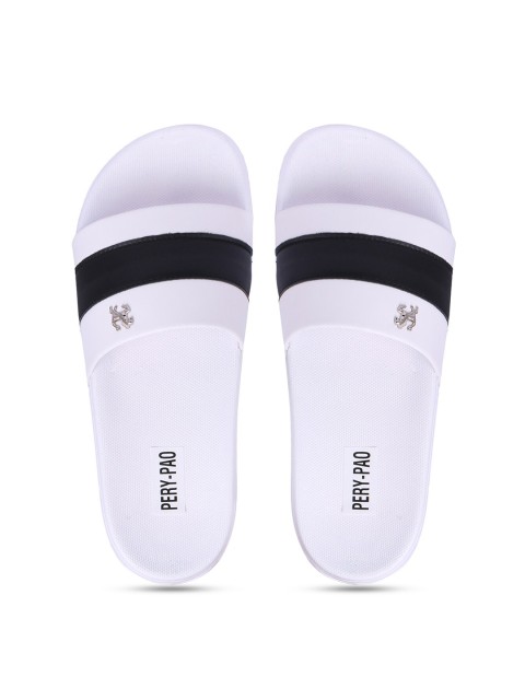 

PERY PAO Men White & Black Striped Rubber Sliders