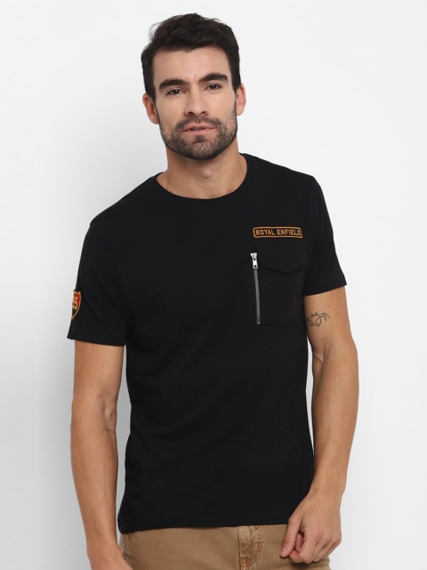 

Royal Enfield Men Black Solid Round Neck T-shirt