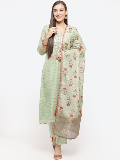 

Biba Green & Red Art Silk Unstitched Dress Material