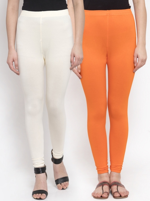 

TAG 7 Women Pack of 2 Solid Ankle-Length Leggings, Off white