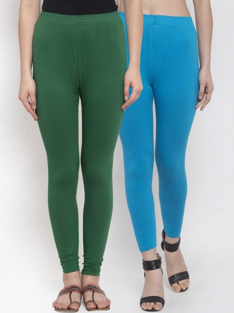 

TAG 7 Women Pack of 2 Solid Ankle-Length Leggings, Green