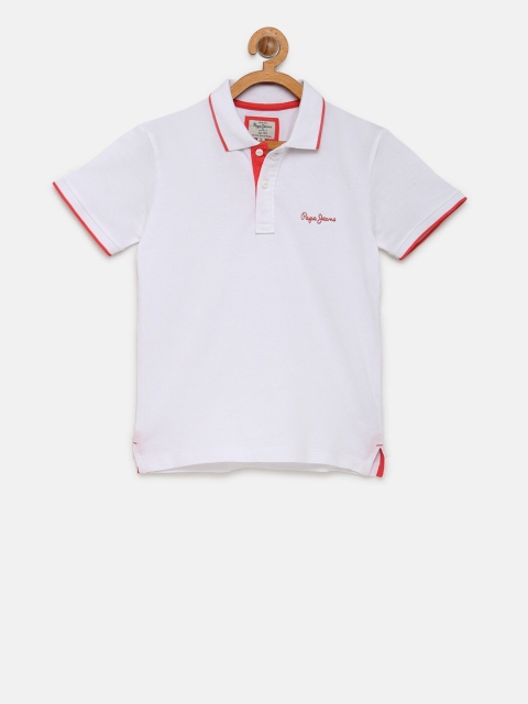 

Pepe Jeans Boys White Solid Polo Collar Pure Cotton T-shirt