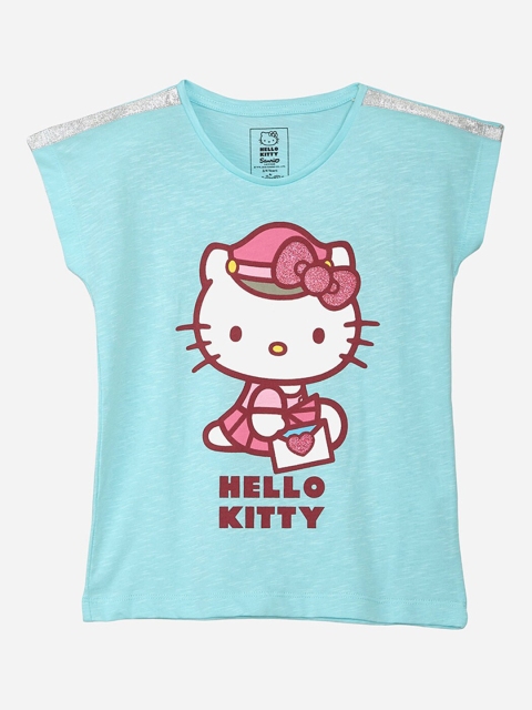 

Kids Ville Girls Blue Hello Kitty Printed V-Neck T-shirt