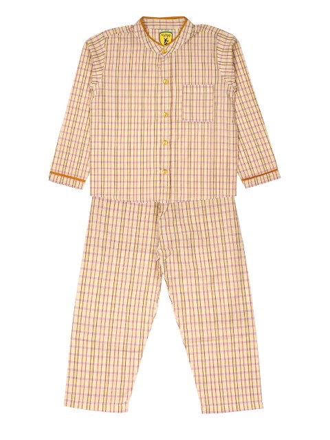 

Lil Lollipop Unisex Kids Beige & Peach-Coloured Checked Pure Cotton Night Suit