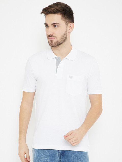

Duke Men White Solid Cotton Polo Collar T-shirt