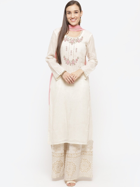 

Biba Off-White & Pink Cotton Blend Unstitched Dress Material