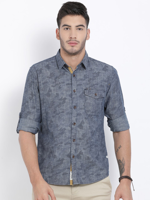 

t-base Men Blue Regular Fit Printed Casual Shirt