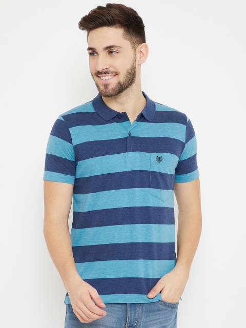 

Duke Men Blue Striped Slim-Fit Cotton Polo Collar T-shirt