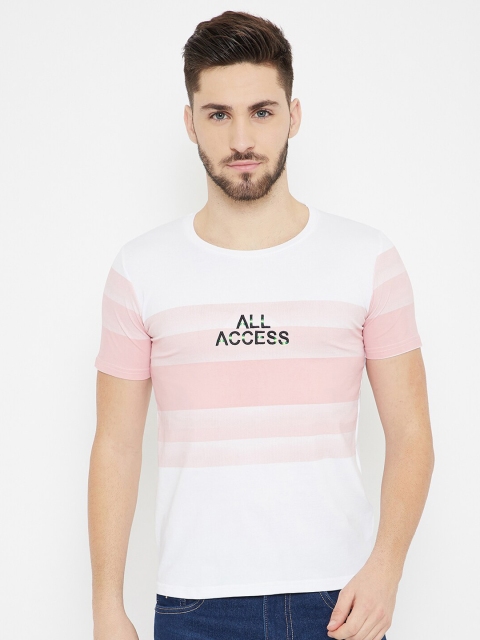 

Duke Men Pink & White Slim-Fit Striped Cotton Round Neck T-shirt