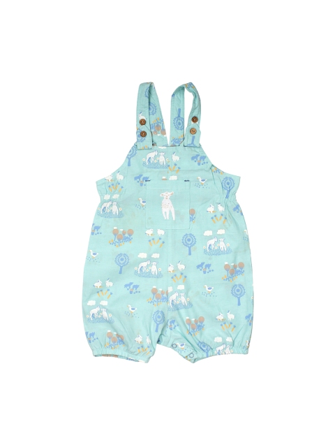 

Lil Lollipop Infant Kids Sea-Green & White Printed 100% Cotton Dungarees
