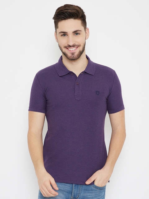 

Duke Men Purple Slim-Fit Solid Cotton Polo Collar T-shirt