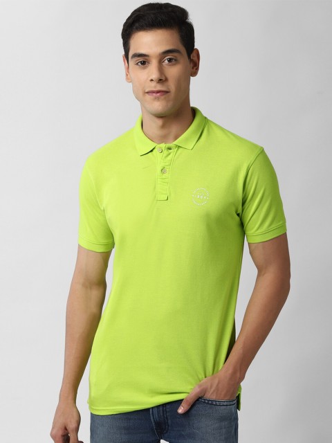 

Peter England Casuals Men Green Solid Polo Collar T-shirt, Lime green