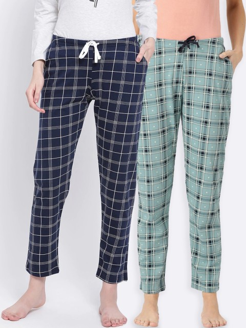 

Kanvin Women Pack Of 2 Printed Pure Cotton Lounge Pants, Navy blue