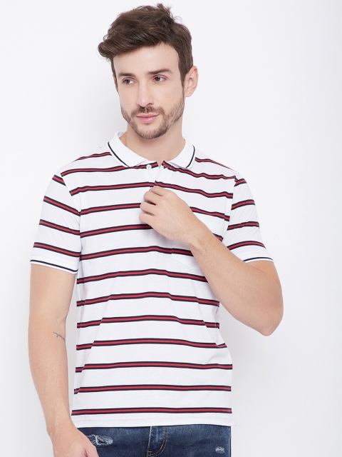 

Okane Men White & Red Striped Polo Collar T-shirt