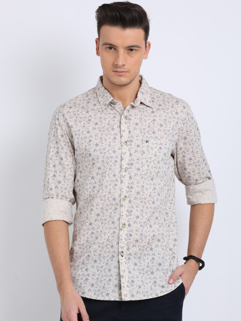 

t-base Men Light Beige & Navy Blue Regular Fit Printed Casual Shirt