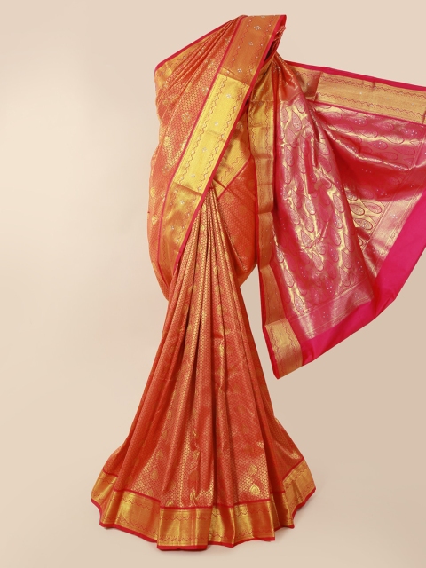 

Pothys Pink & Gold-Toned Pure Silk Woven Design Kanjeevaram Saree