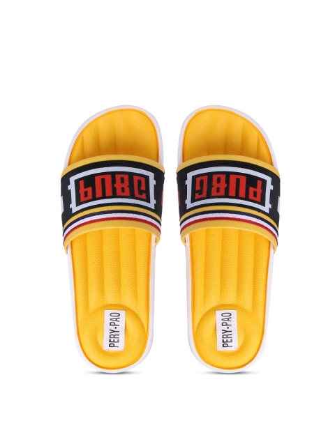 

PERY PAO Men Yellow & Black PUBG Printed Rubber Sliders