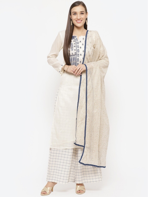 

Biba Off-White & Blue Cotton Blend Unstitched Dress Material