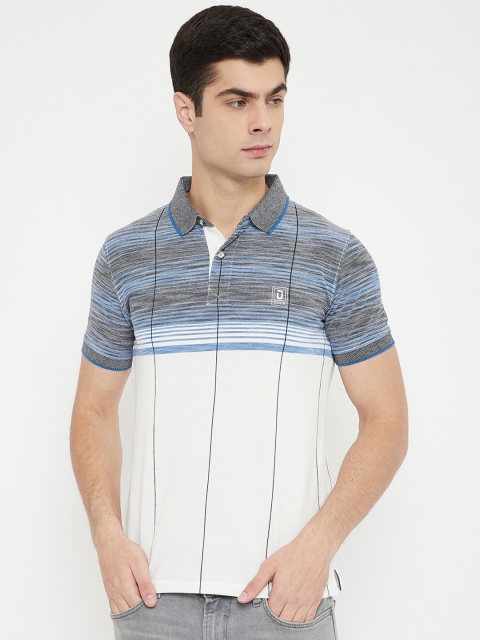 

Duke Men White & Blue Striped Cotton Polo Collar T-shirt