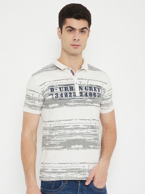 

Duke Men White & Grey Striped Polo Collar T-shirt