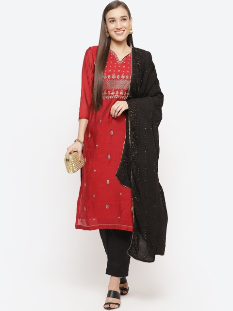 

Biba Black & Red Art Silk Unstitched Dress Material