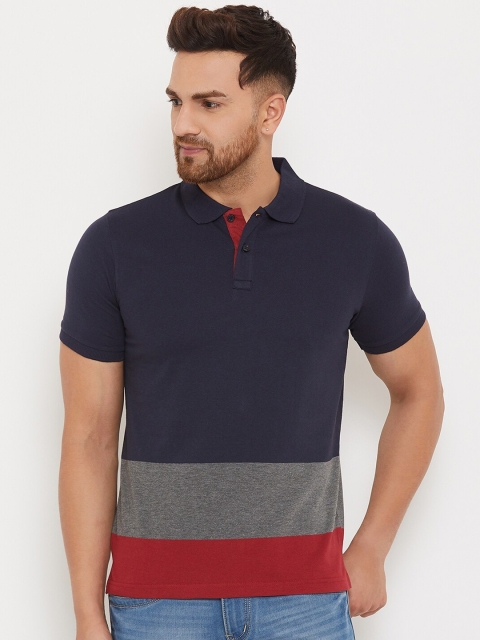 

Austin wood Men Navy Blue & Grey Colourblocked Polo Collar T-shirt