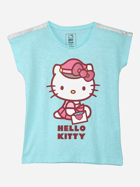 

Kids Ville Girls Blue Hello Kitty Printed V-Neck T-shirt