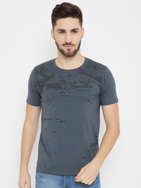 

Duke Men Charcoal Grey Slim-Fit Abstract Print Cotton Round Neck T-shirt