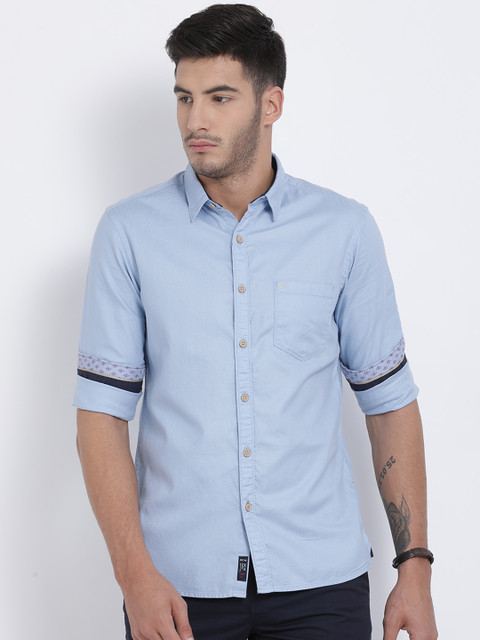 

t-base Men Blue Regular Fit Solid Casual Shirt