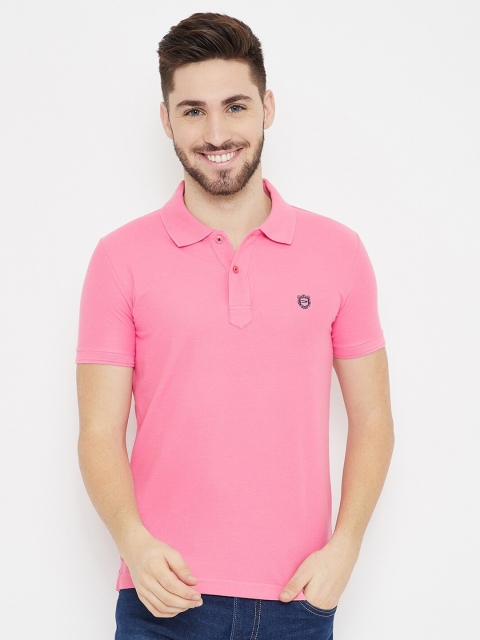

Duke Men Pink Solid Slim-Fit Cotton Polo Collar T-shirt