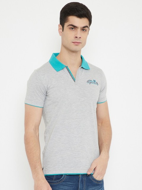 

Duke Men Grey Melange Solid Slim-Fit Cotton Polo Collar T-shirt
