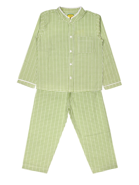 

Lil Lollipop Unisex Kids Green & White Checked Night suit